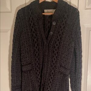 Black Aran Cable Knit Long Wool Coat